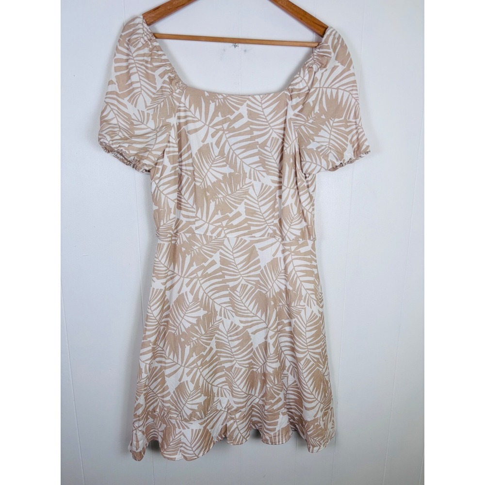 LOFT Beige and White Tropical Print Mini Dress